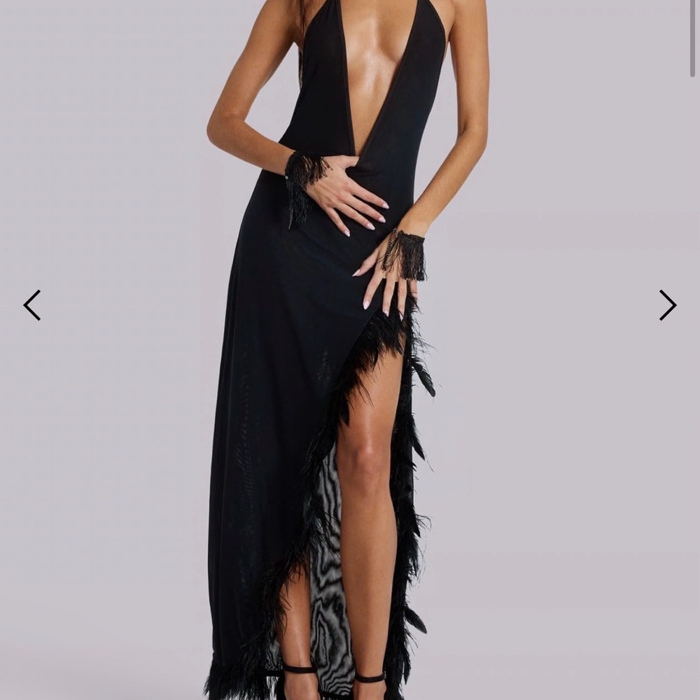 Jaded London Black Backless Dress with Fringe